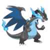 Un mega-dracaufeu x, un Dracaufeu noir avec une immense flamme bleu